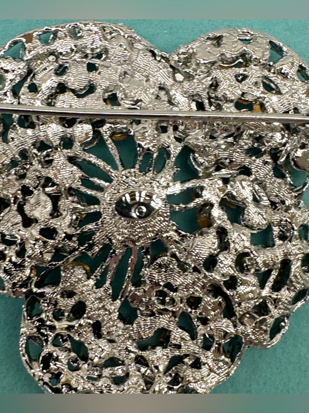🌺 Vintage Weiss Pink Rhinestone Floral Brooch Silver Tone 2” Statement Pin 🩶 - Picture 8 of 9